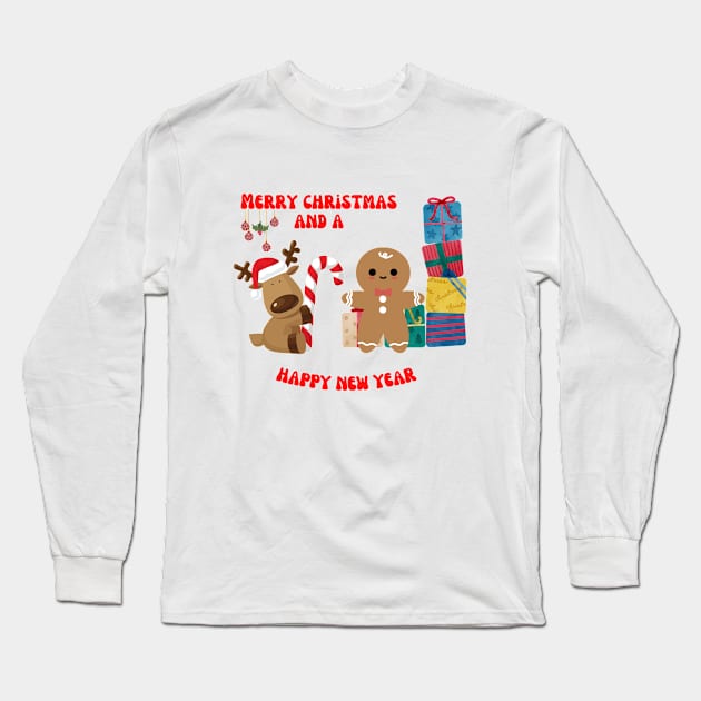 Gingerbread man and reindeer Christmas Long Sleeve T-Shirt by Rubi16